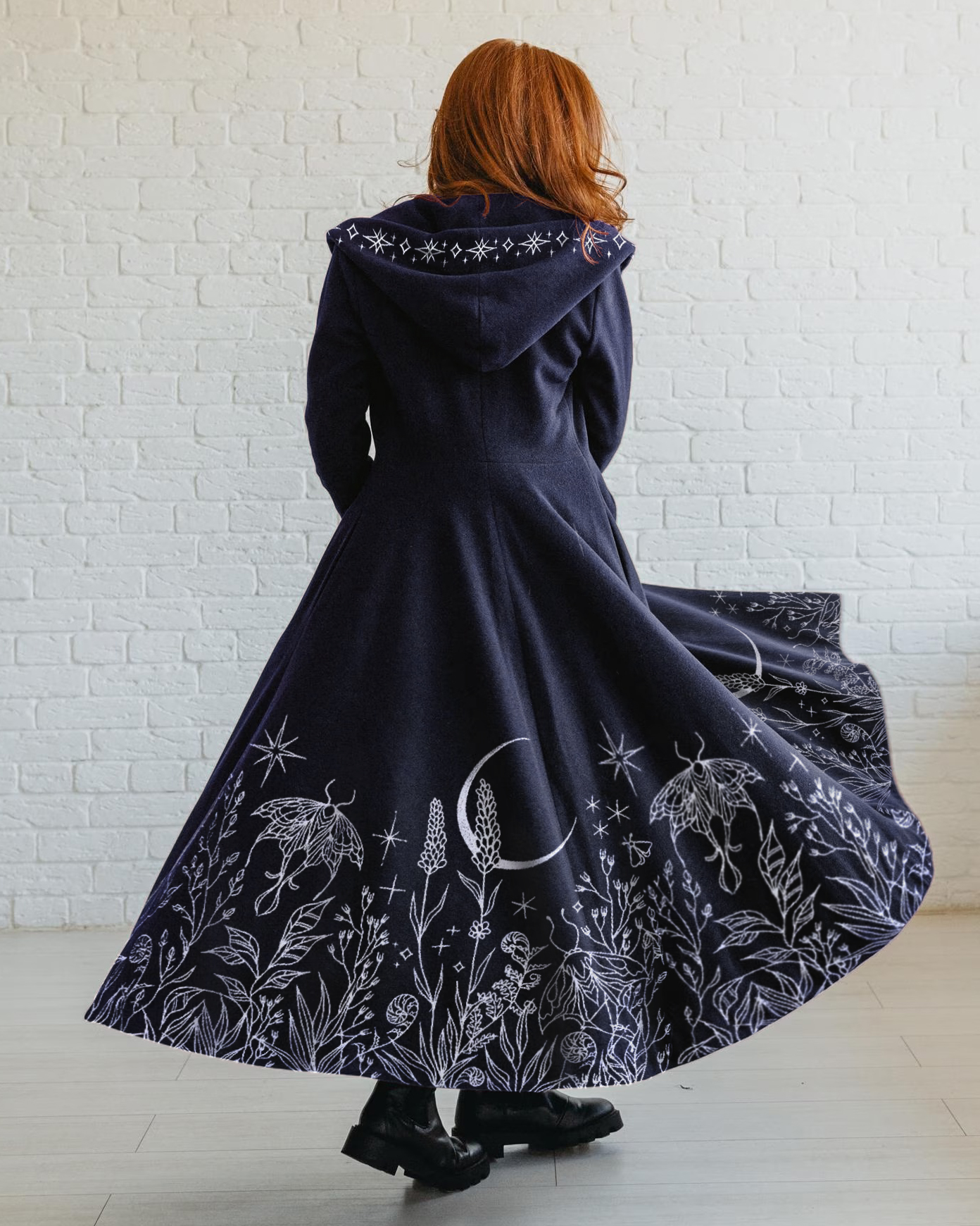 Fantasy Moths Moon Night Ferns Forest Printed Navy Cardigan Dress