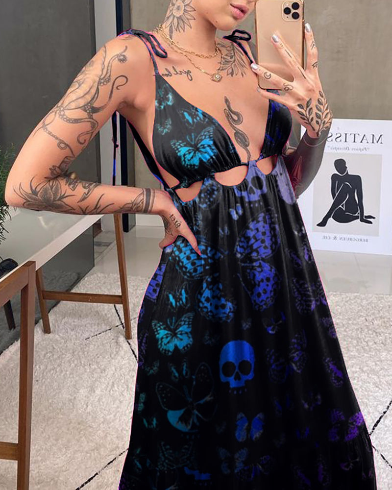 Psychedelic Skull And Butterfly Gradient Printed Dress