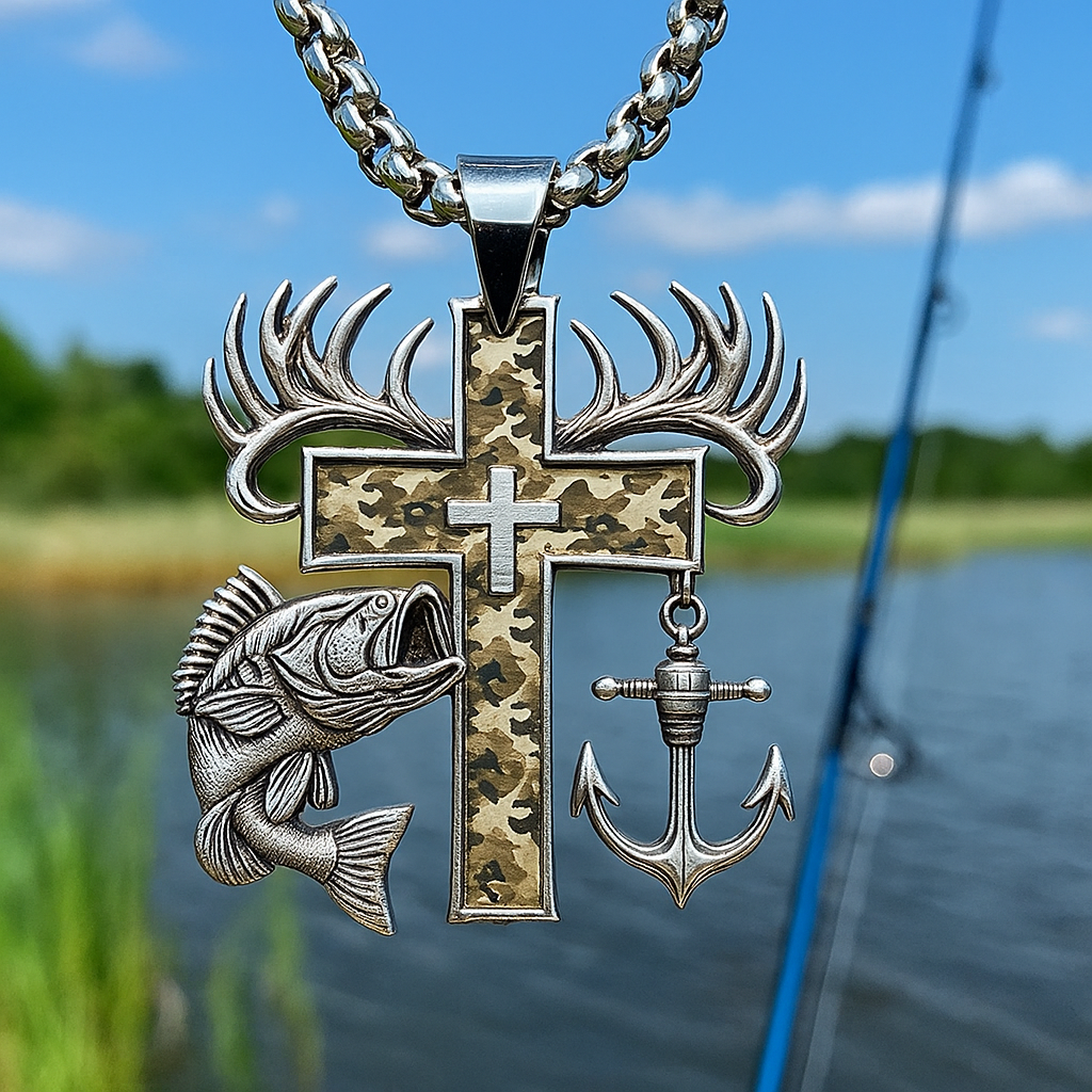 Camouflage Cross Outdoor Spirit Pendant – Faith, Fishing & Hunting