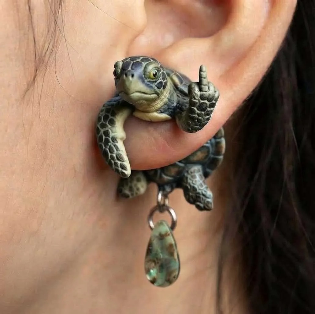 Sea Turtle Middle Finger Earrings