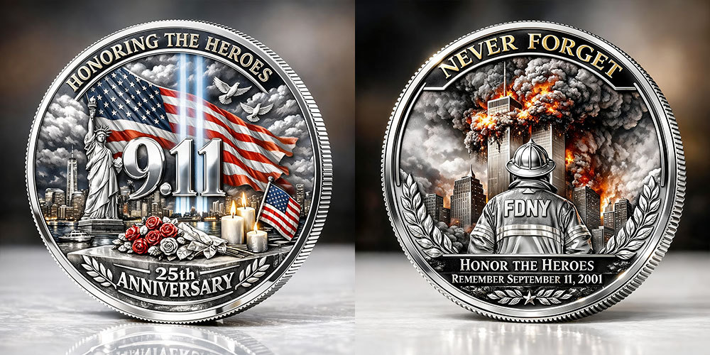 9/11 Never Forget �C 25th Anniversary Commemorative Coin