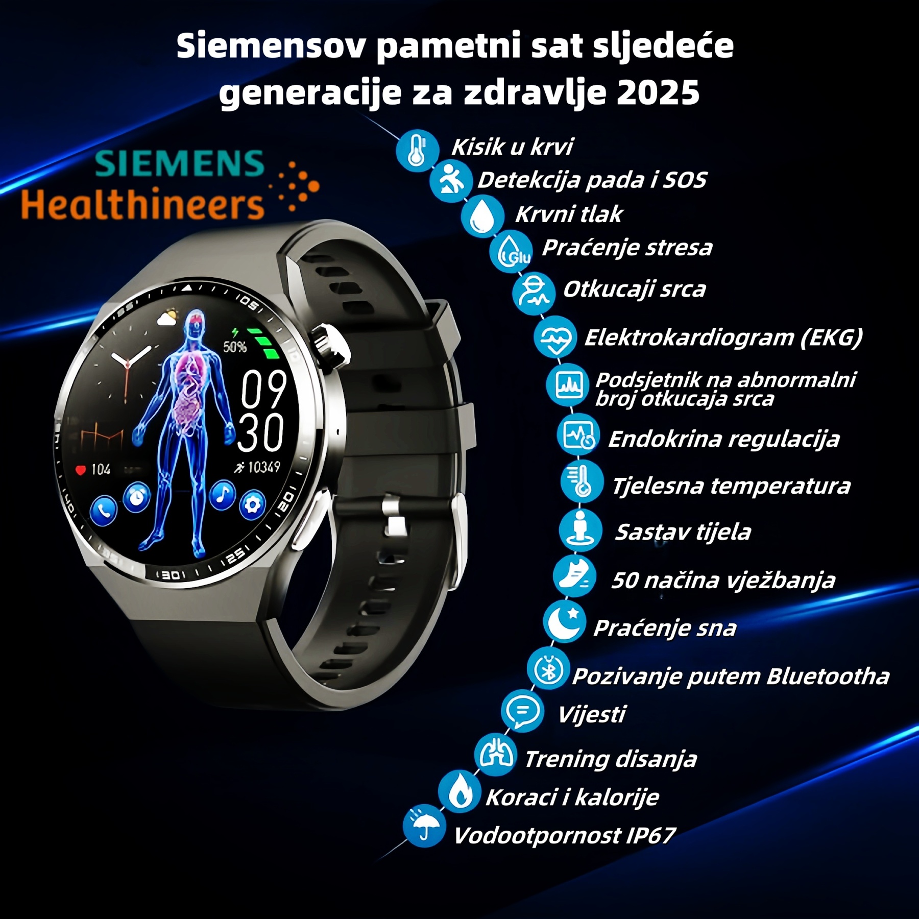 Siemensov višenamjenski sat za lasersku terapiju prati otkucaje srca/krvni tlak/šećer u krvi