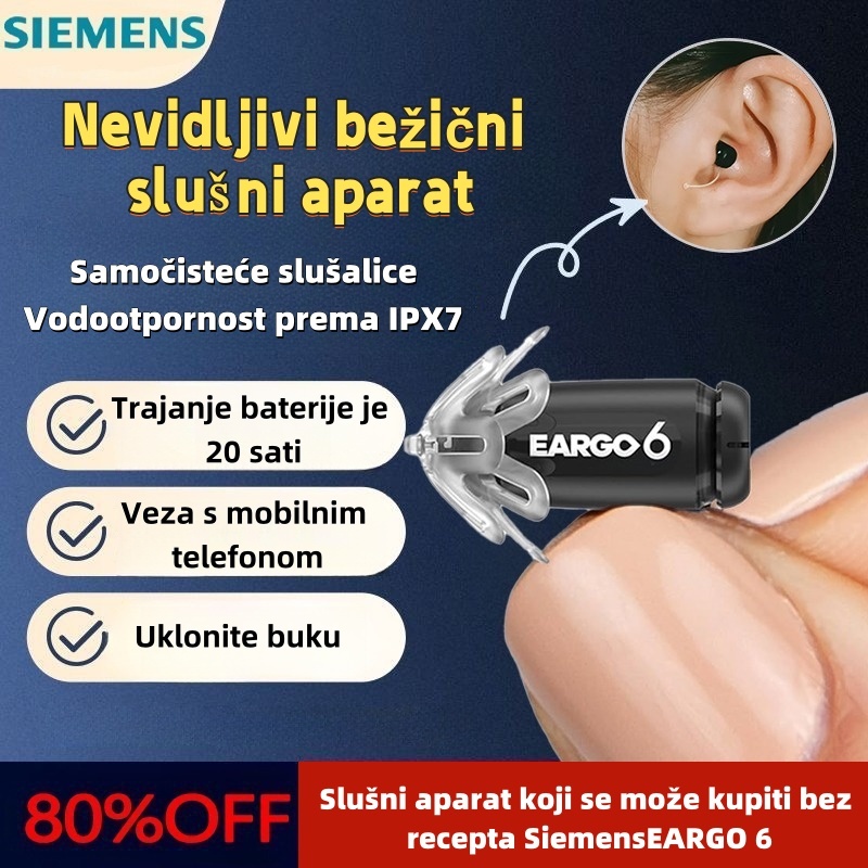 Siemens EARGO 7 OTC sluchadlo: neviditelné, dobíjecí, flexibilní CIC, schváleno FDA.