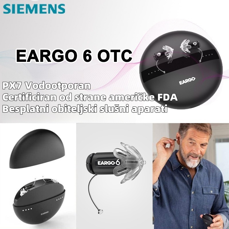 Siemens EARGO 7 OTC sluchadlo: neviditelné, dobíjecí, flexibilní CIC, schváleno FDA.