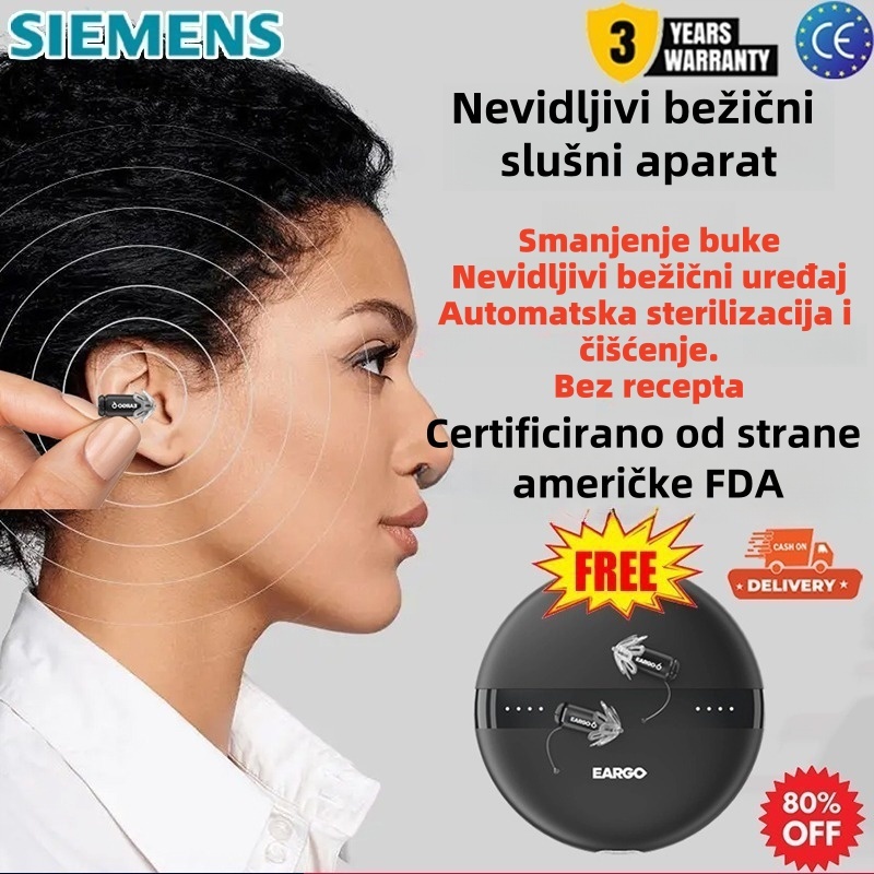 Siemens EARGO 7 OTC sluchadlo: neviditelné, dobíjecí, flexibilní CIC, schváleno FDA.