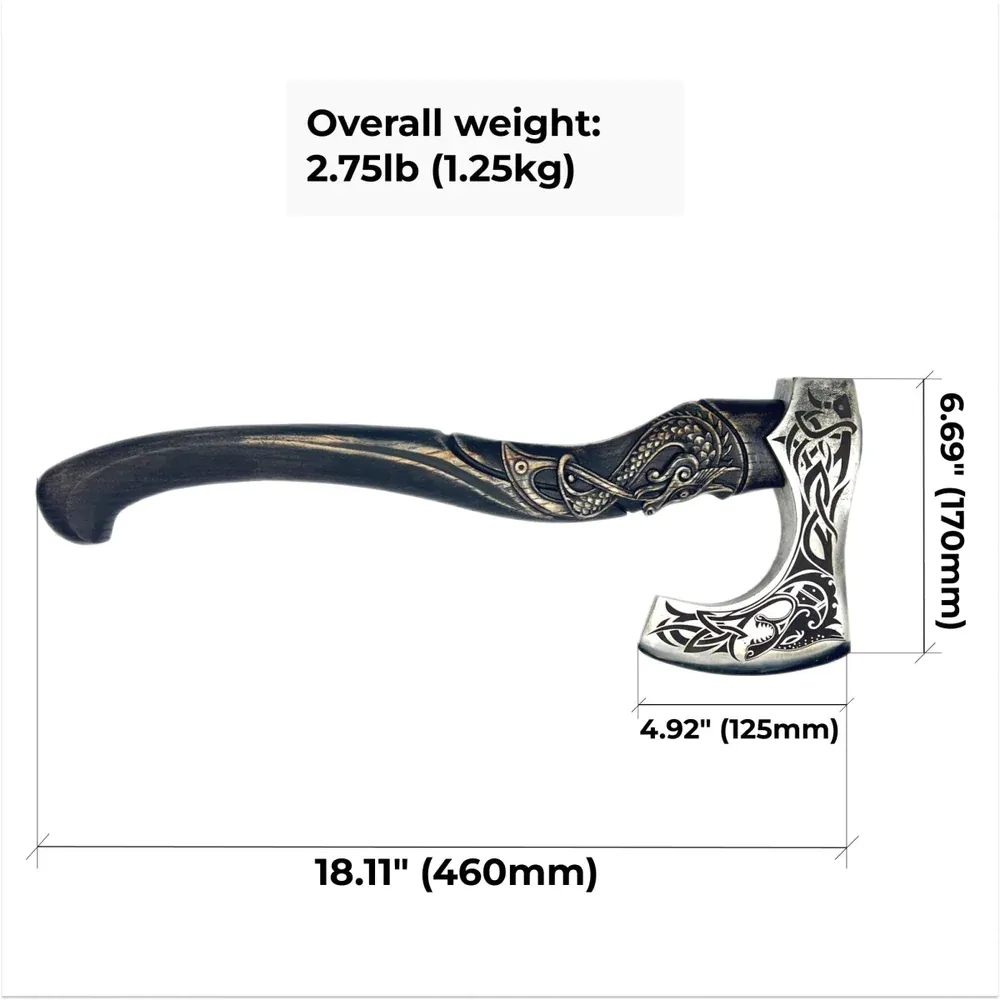 Machado Viking forjado à mão com cabo esculpido