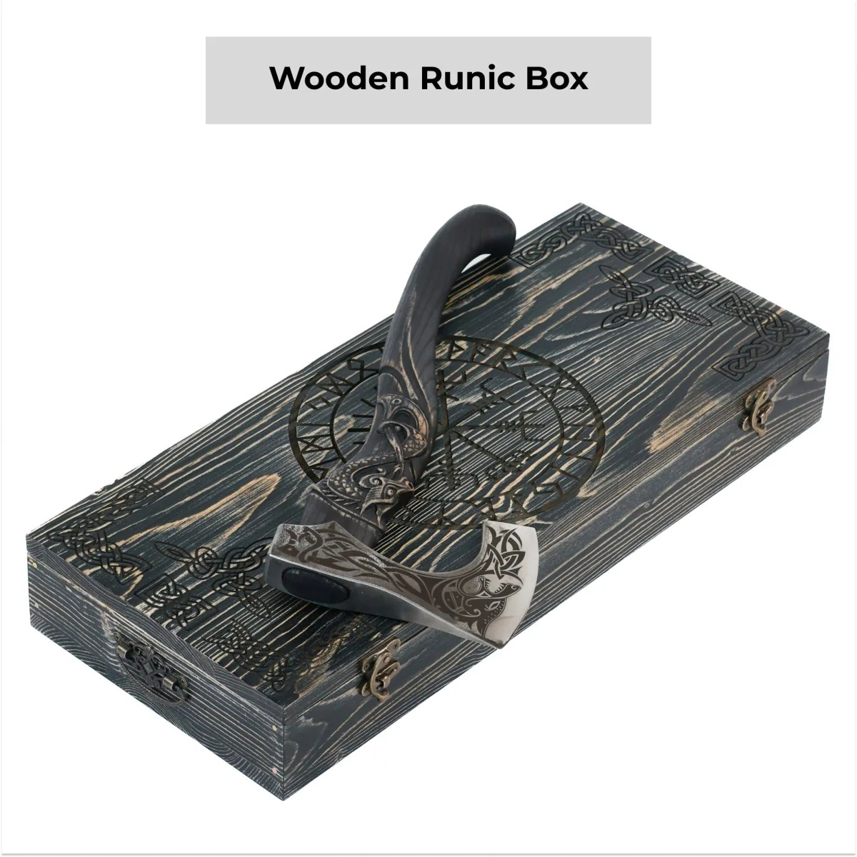 🪓Ručne kovaná vikingská sekera s vyrezávanou rukoväťou (darčeková krabička so stojanom)