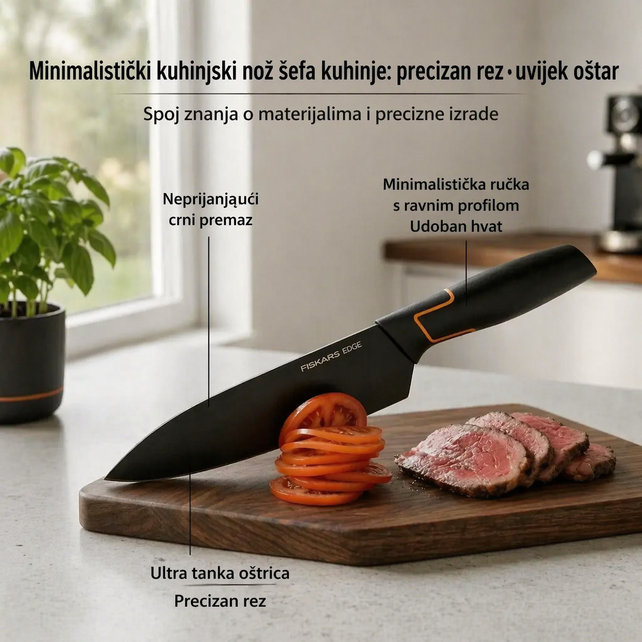 Ograničeno izdanje: 5-dijelni set noževa FISKARS® (s držačem za nože) – linija FISKARS EDGE, oštri kuhinjski noževi + oštrač