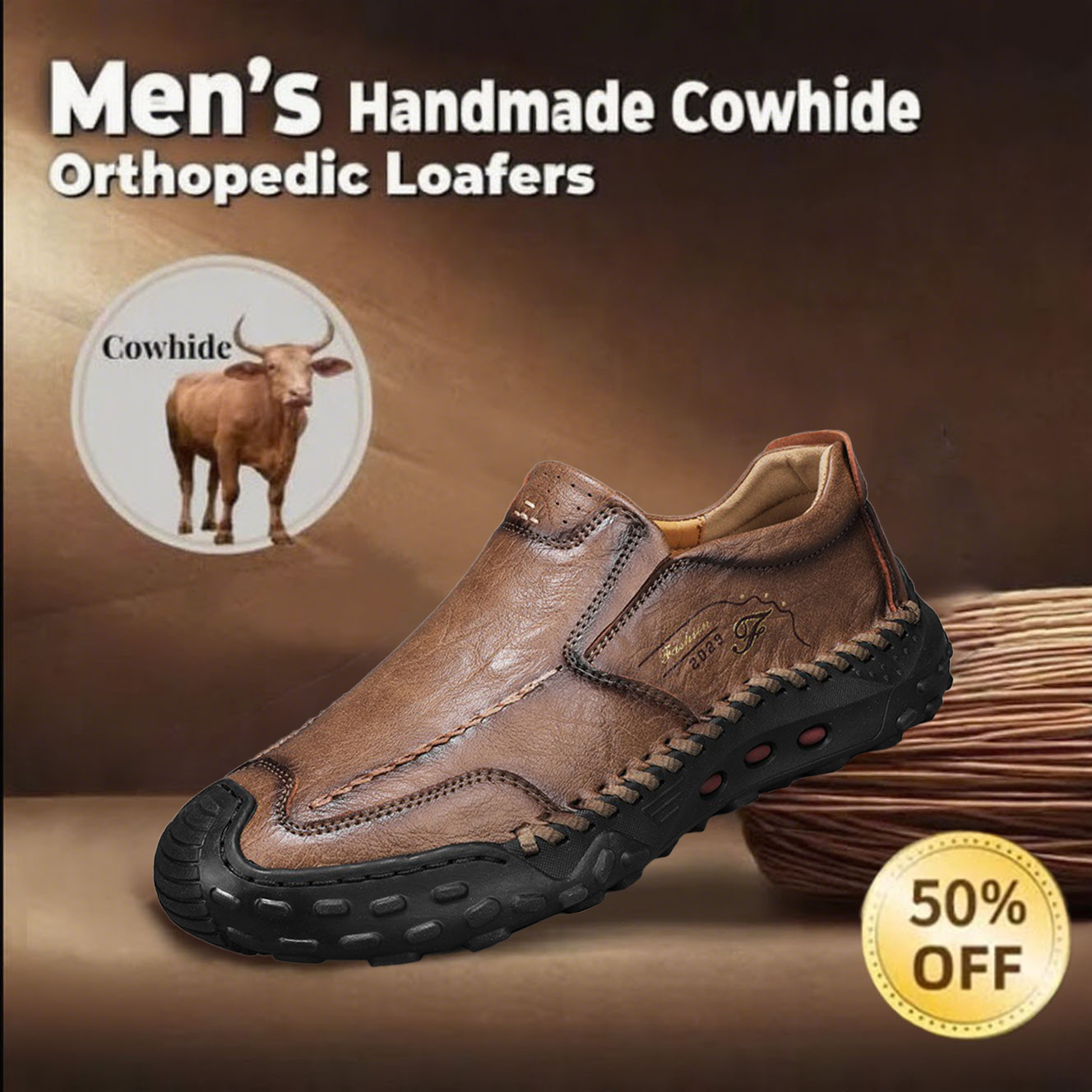 🔥Today 60% off🔥Men's latest genuine leather handmade orthopedic shoes with arch support to relieve foot pain