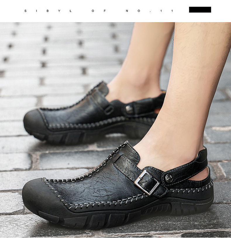 ⏰ Sale 60% off - 2025 New Men's Orthopedic Comfortable Casual Genuine Leather Slippers, Hand-stitched
