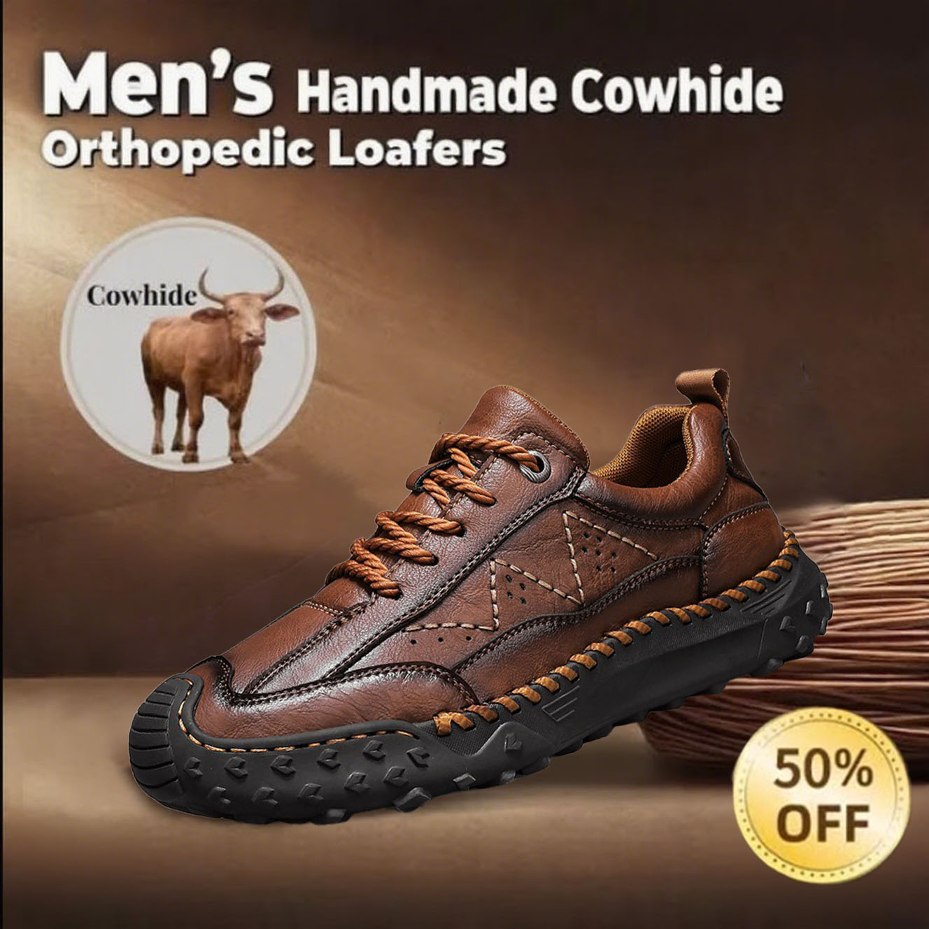 ⏰ 50% off -Men's handmade genuine leather non-slip orthopedic shoes