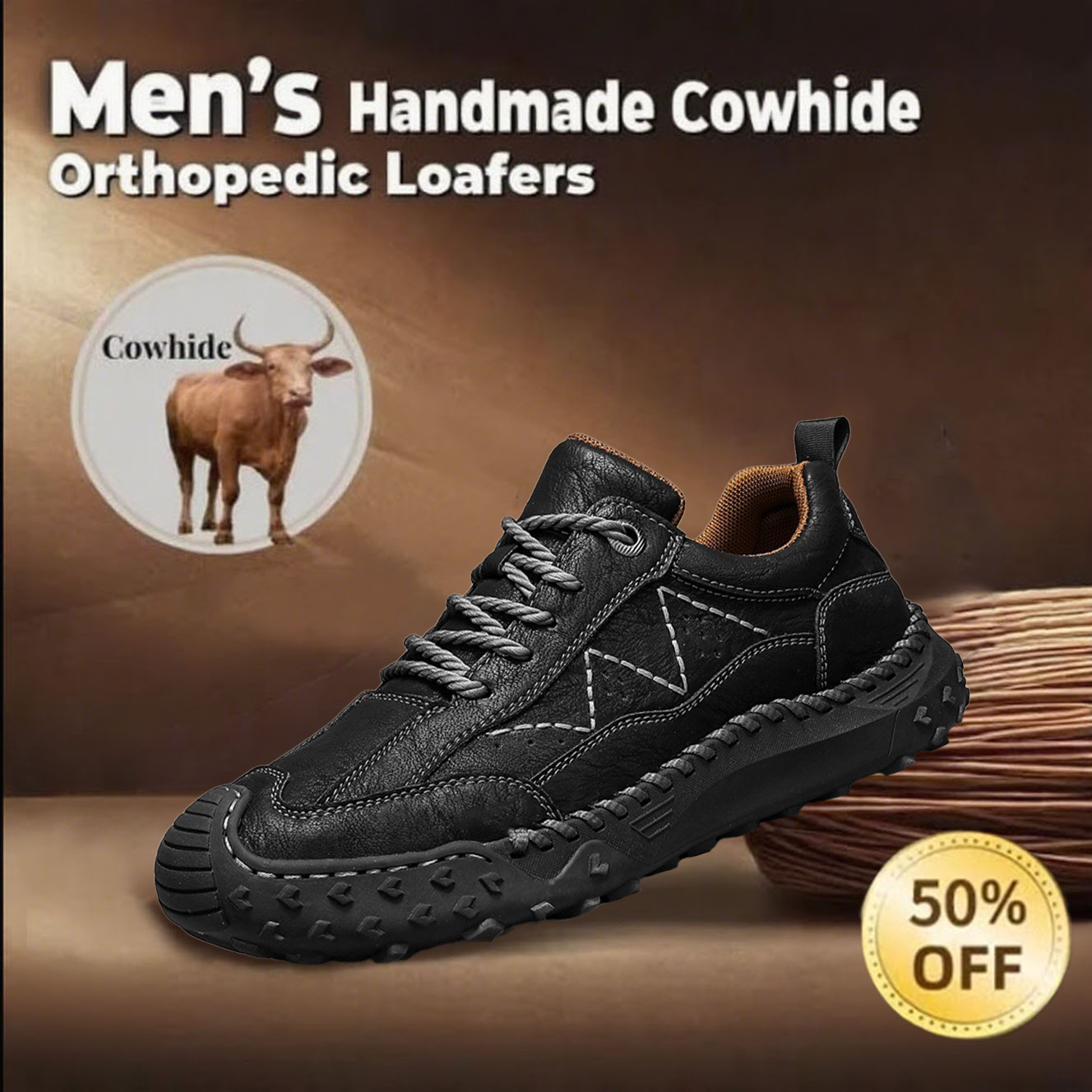 ⏰ 50% off -Men's handmade genuine leather non-slip orthopedic shoes