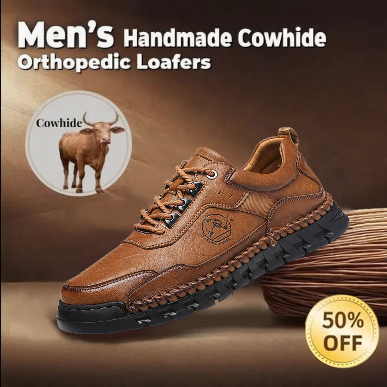 ⏰Limited Time Sale 60% OFF-Men's handmade genuine leather slip-on loafers with orthotic and foot support