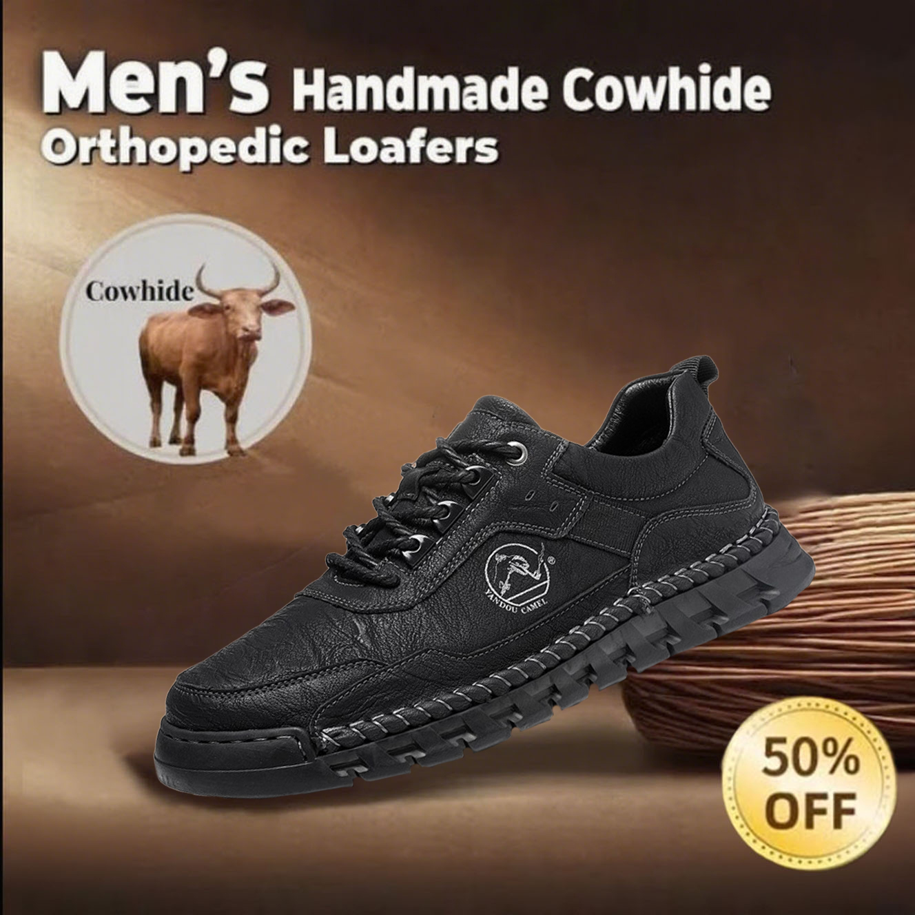⏰Limited Time Sale 60% OFF-Men's handmade genuine leather slip-on loafers with orthotic and foot support