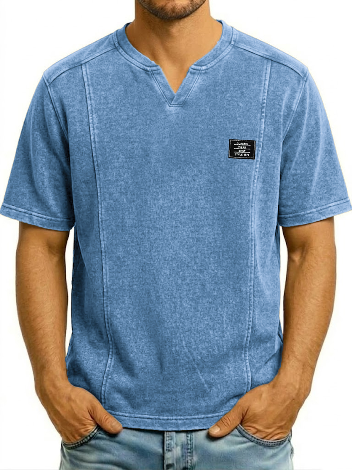 Malý pulovr s V-výstřihem, dekonstruovaný, krátký rukáv
