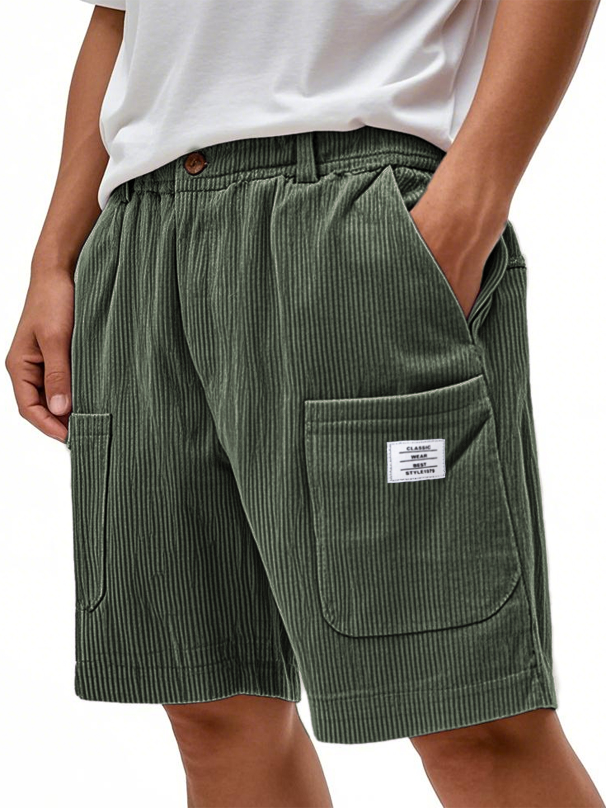 Men's Practical Multi-pocket Stylish Corduroy Simple Embroidered Logo Bermuda Button Shorts