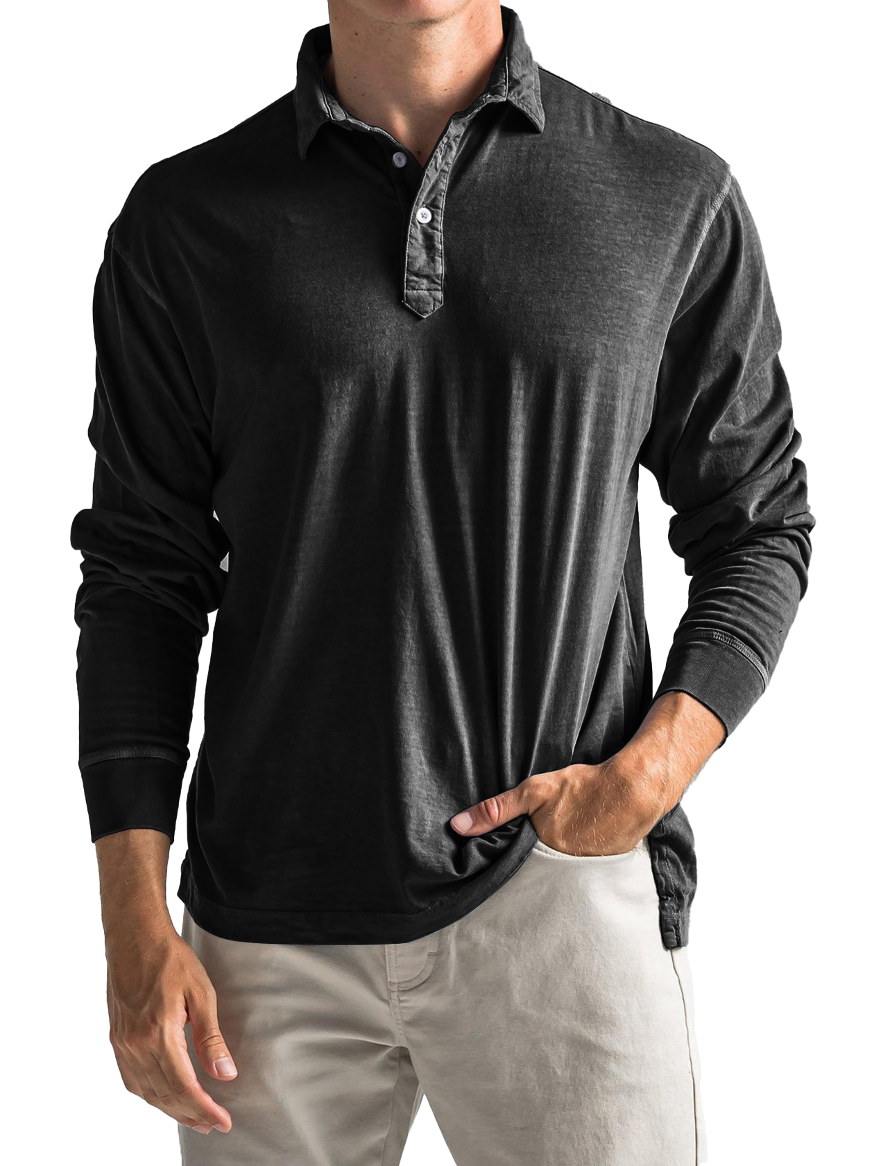 Men's Cotton Vintage Casual Everyday Long Sleeve Polo