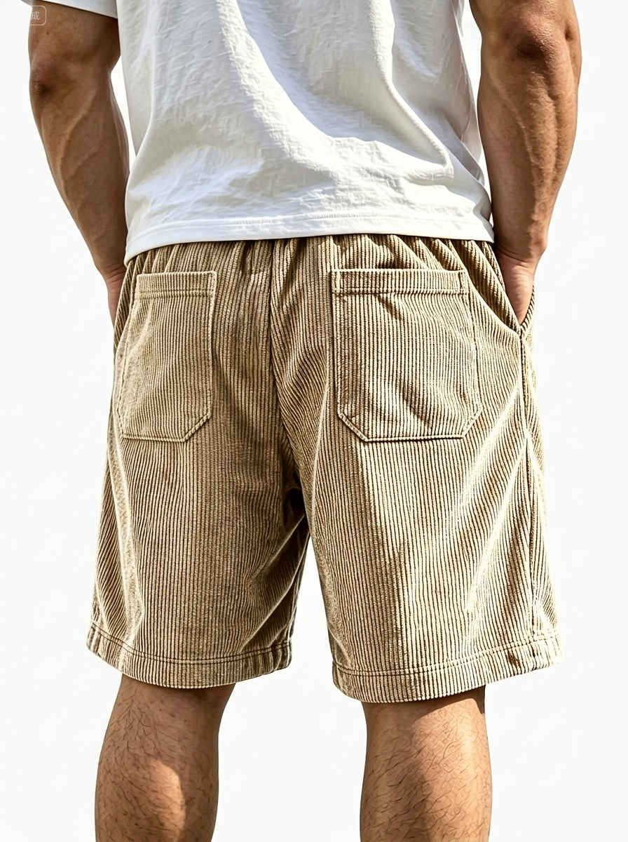 Retro Corduroy Shorts with Embroidered Logo