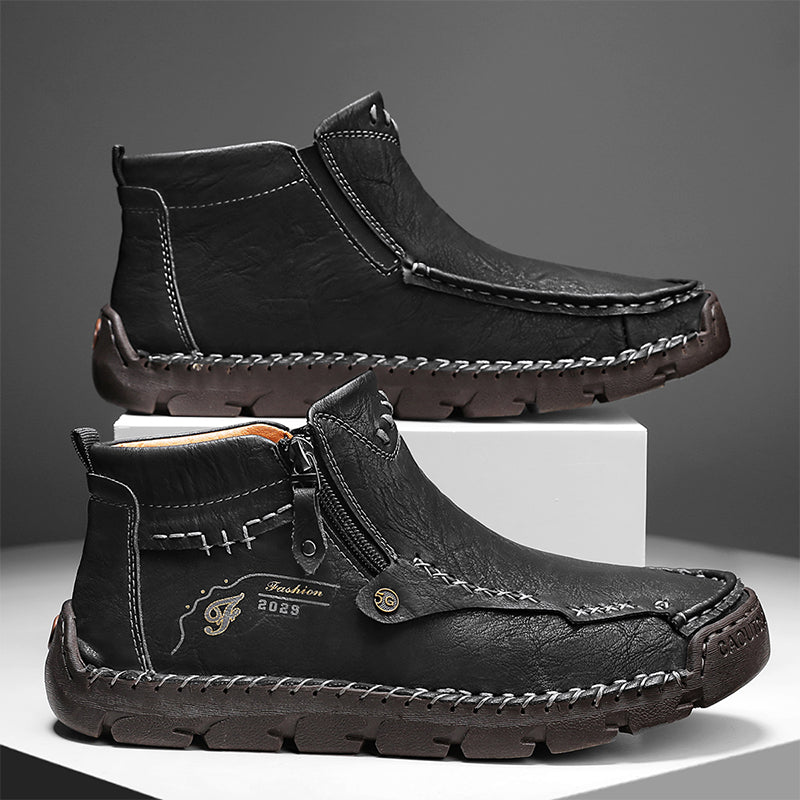 (⏰Last Day 70% OFF🔥)Men's Top-Quality Motorcycle Boots Hand-Stitched Genuine Leather Boots-Wide Toe, Waterproof， Anti-Slip， Anti-Sprain，Suitable for Work, Driving, Hiking