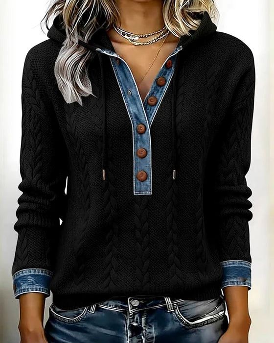Norissea™ | Button-Front Knit Hoodie Pullover