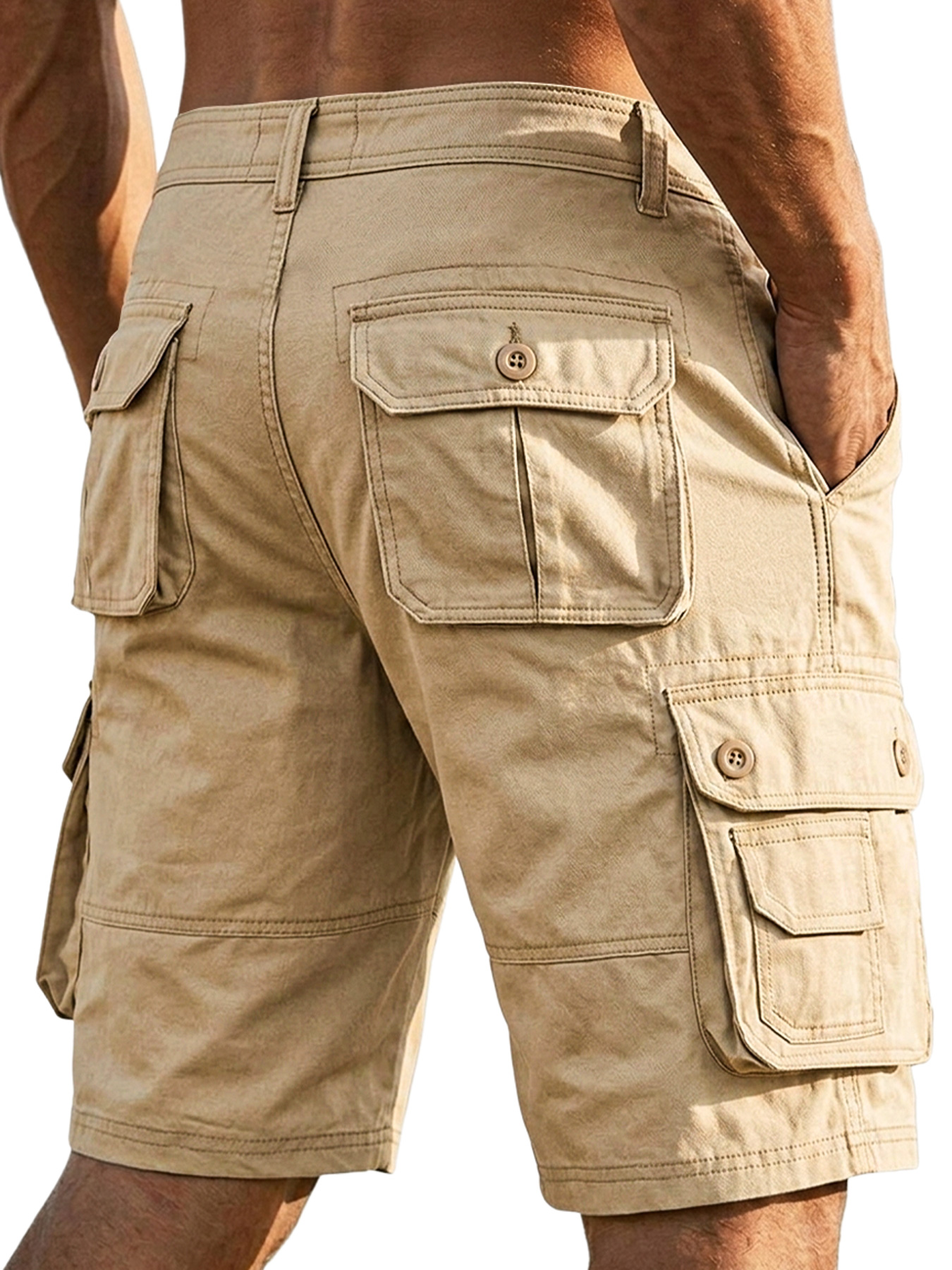 Men's 100% Cotton Basic Multi-Pocket Casual Cargo Shorts