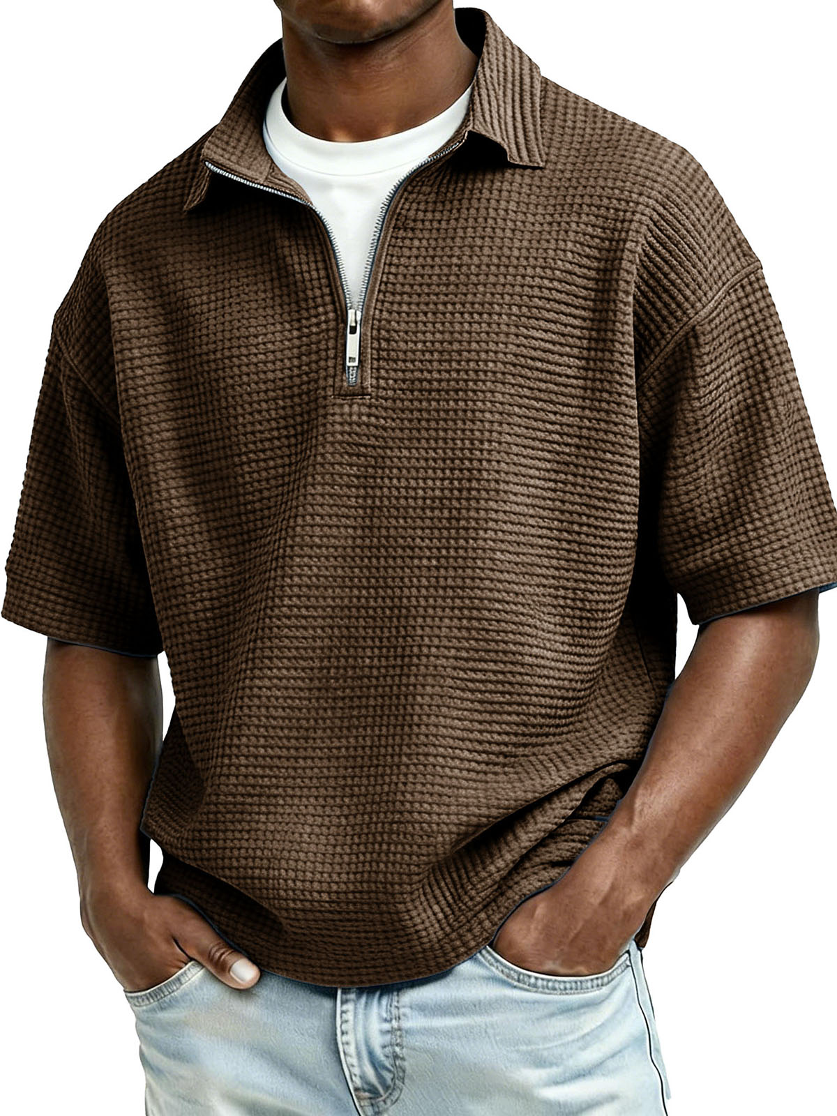 Men's Fashion Casual Waffle Gown Short-Sleeve Polo Shirt