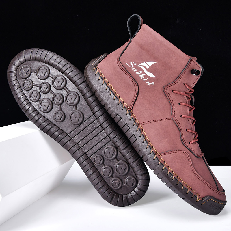 🎁Hot Sale 50% OFF⏳Clearance!!(👞 5-year wear life) Mens Casual Leather Shoes Ankle Chukka Boots Slip On Lightweight Loafers Mid top Walking Driving Shoes for Male