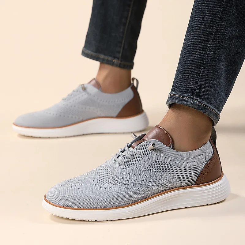 Men's knitted mesh breathable arch support casual sports shoes
