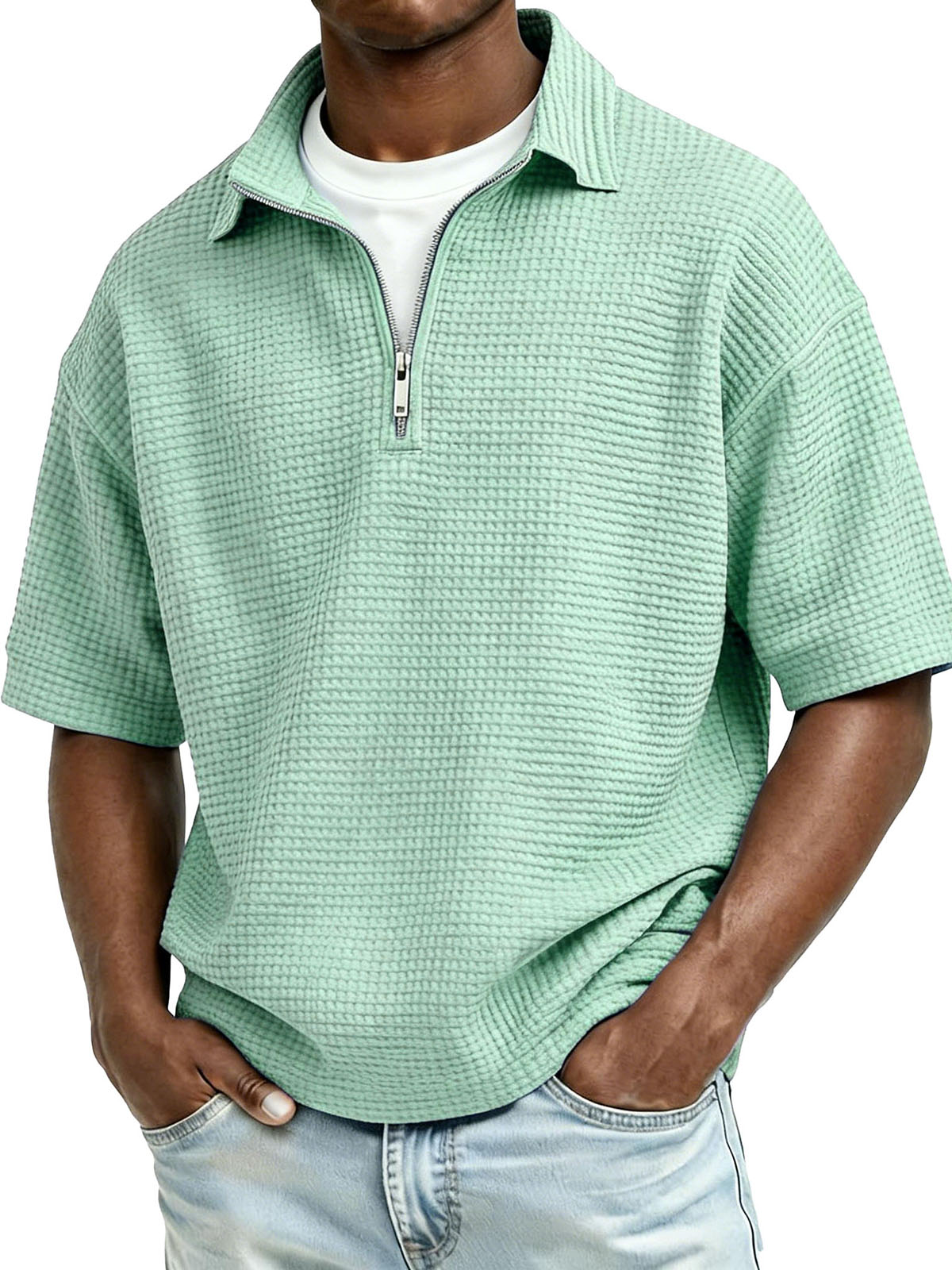 Men's Fashion Casual Waffle Gown Short-Sleeve Polo Shirt