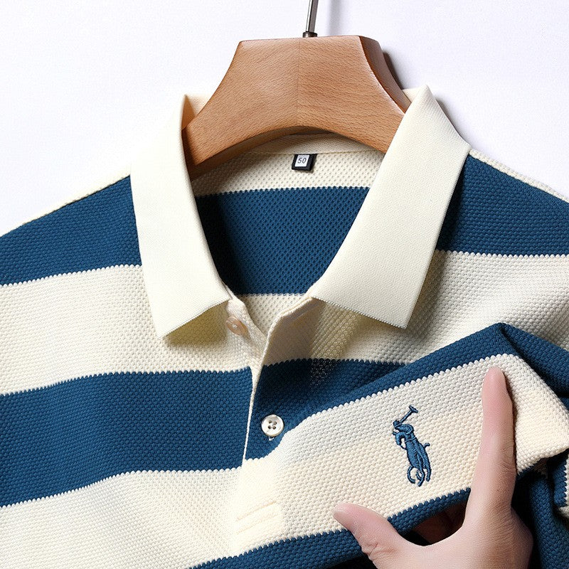 luu492-New summer men's striped embroidered polo shirt