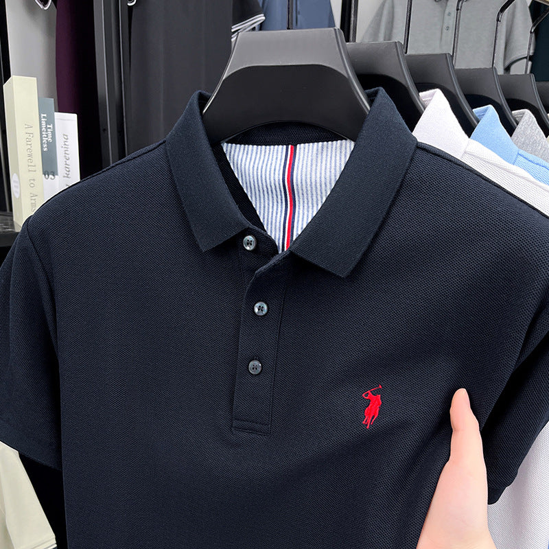 Men's cotton embroidered short-sleeved polo shirt