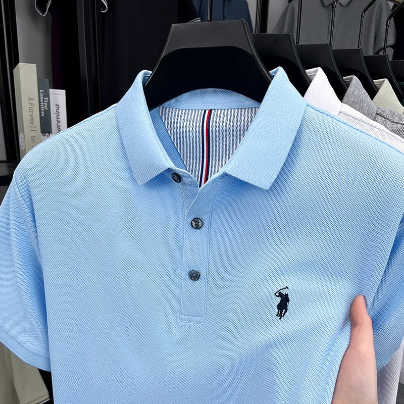 Men's cotton embroidered short-sleeved polo shirt