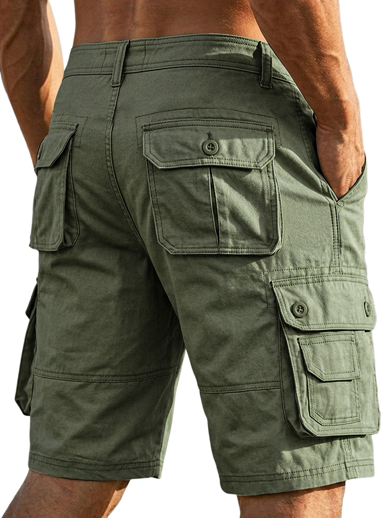 Men's 100% Cotton Basic Multi-Pocket Casual Cargo Shorts