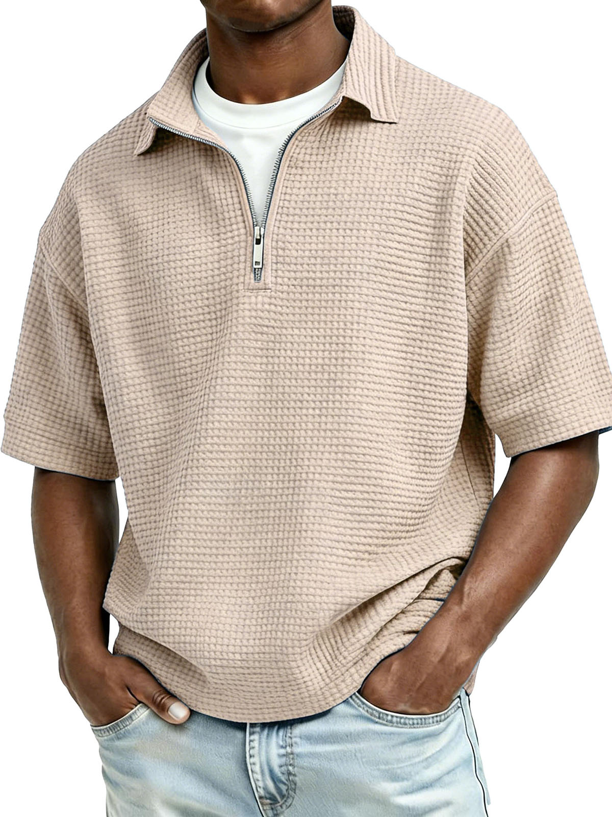 Men's Fashion Casual Waffle Gown Short-Sleeve Polo Shirt