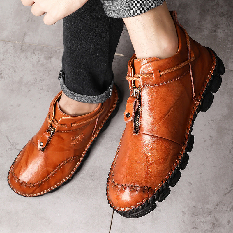 Men's British high top round toe zipper handmade shoes