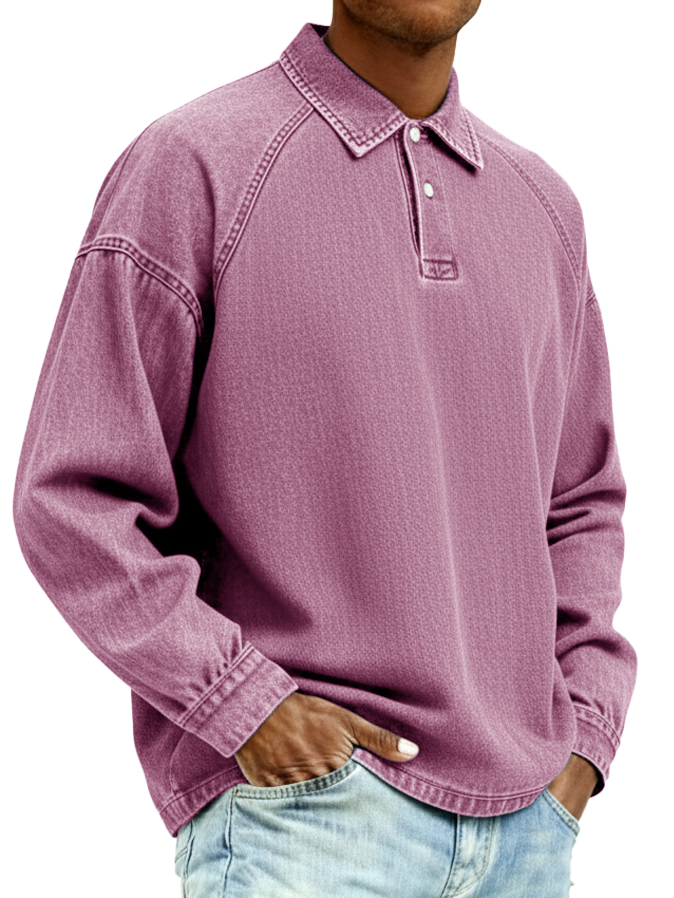 Pánská retro distressed módní raglánová polo košile s límečkem