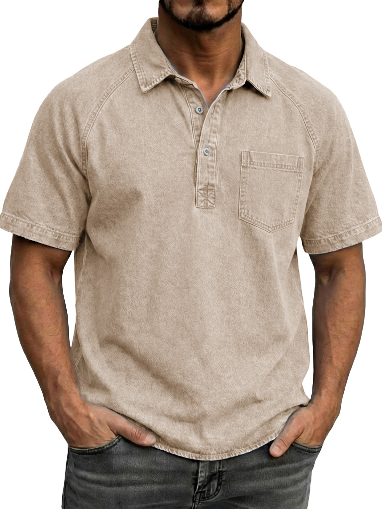 Men's Fashionable Retro Distressed Lapel Short-sleeved Polo Shirt