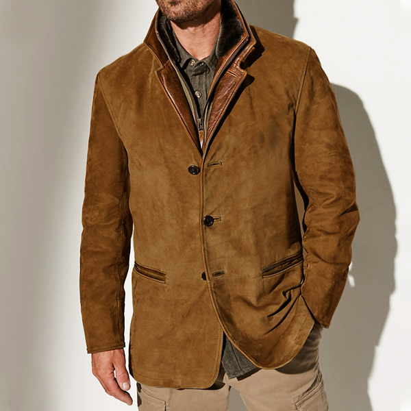Men's Vintage Carlsbad Calfskin Leather Blazer With Merino Shearling Collar