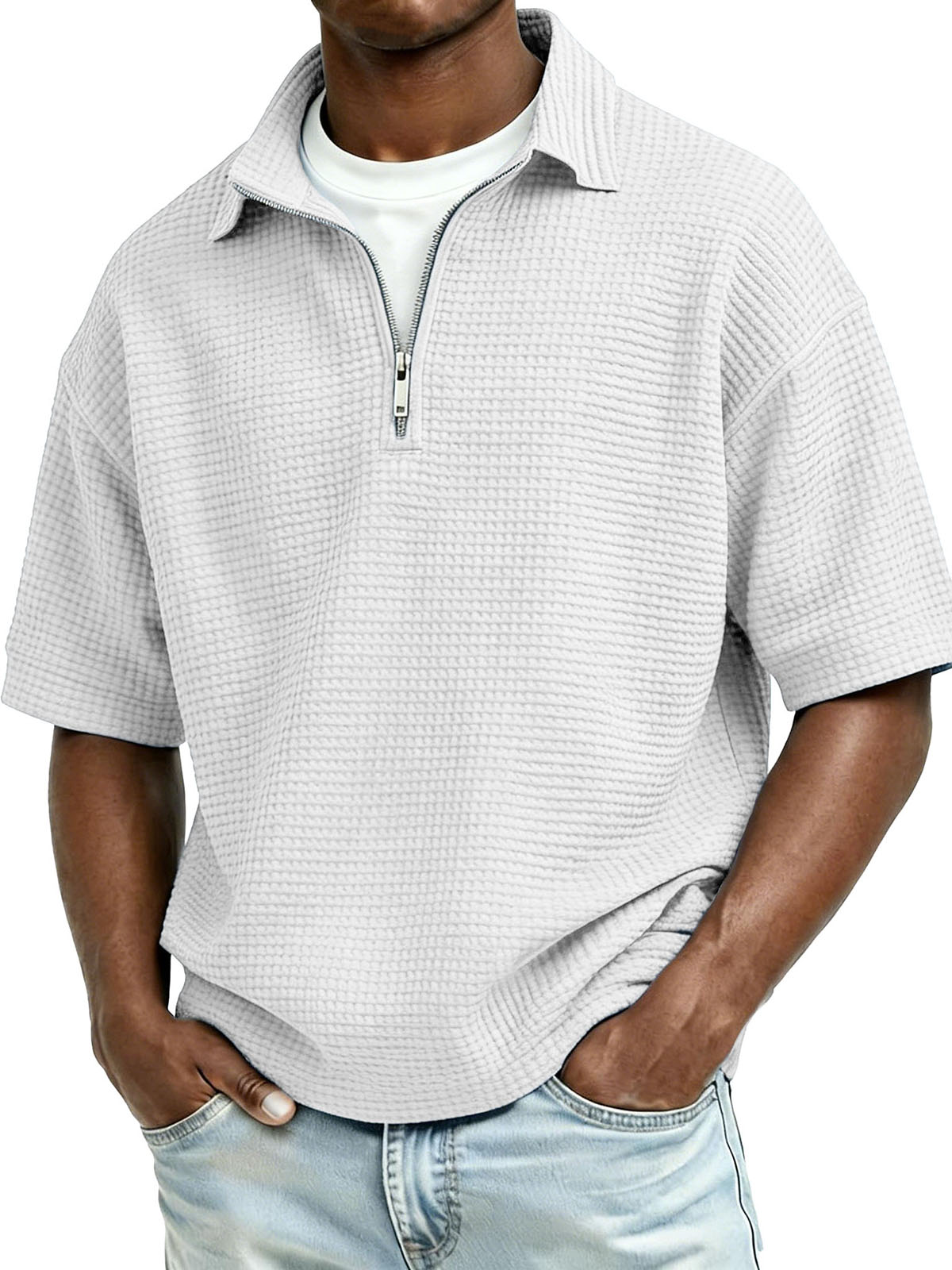 Men's Fashion Casual Waffle Gown Short-Sleeve Polo Shirt