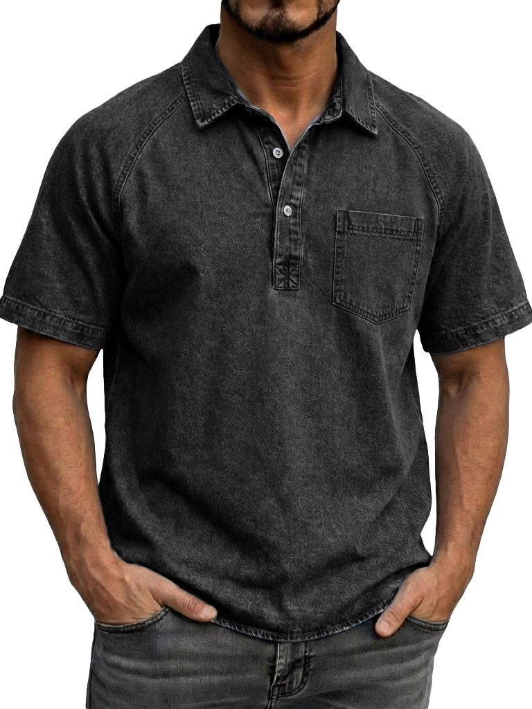 Men's Fashionable Retro Distressed Lapel Short-sleeved Polo Shirt