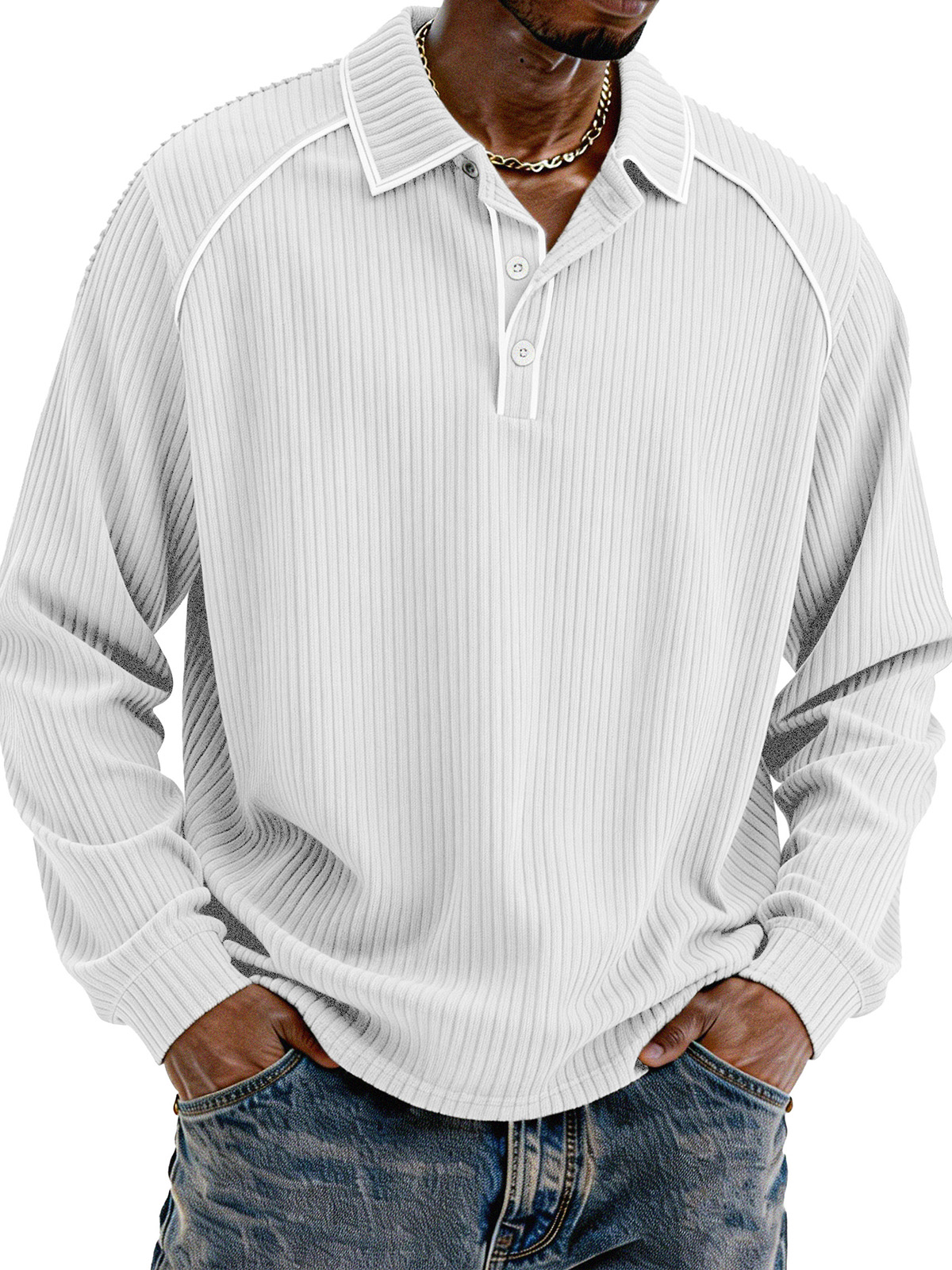 Stylish Casual Loose Corduroy Fabric Lapel Long-sleeved Polo Shirt