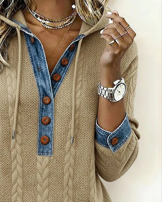 Norissea™ | Button-Front Knit Hoodie Pullover