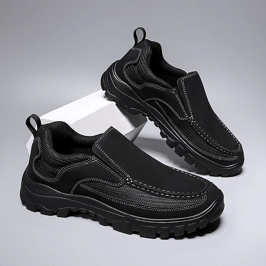 Men's Orthopedic Genuine Leather Shoes for Diabetics, Arch Support Hiking Shoes for Plantar Fasciitis