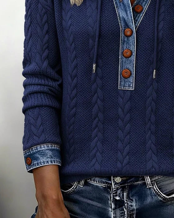 Norissea™ | Button-Front Knit Hoodie Pullover