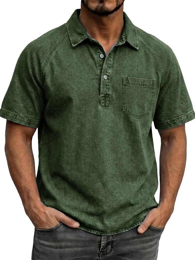 Men's Fashionable Retro Distressed Lapel Short-sleeved Polo Shirt