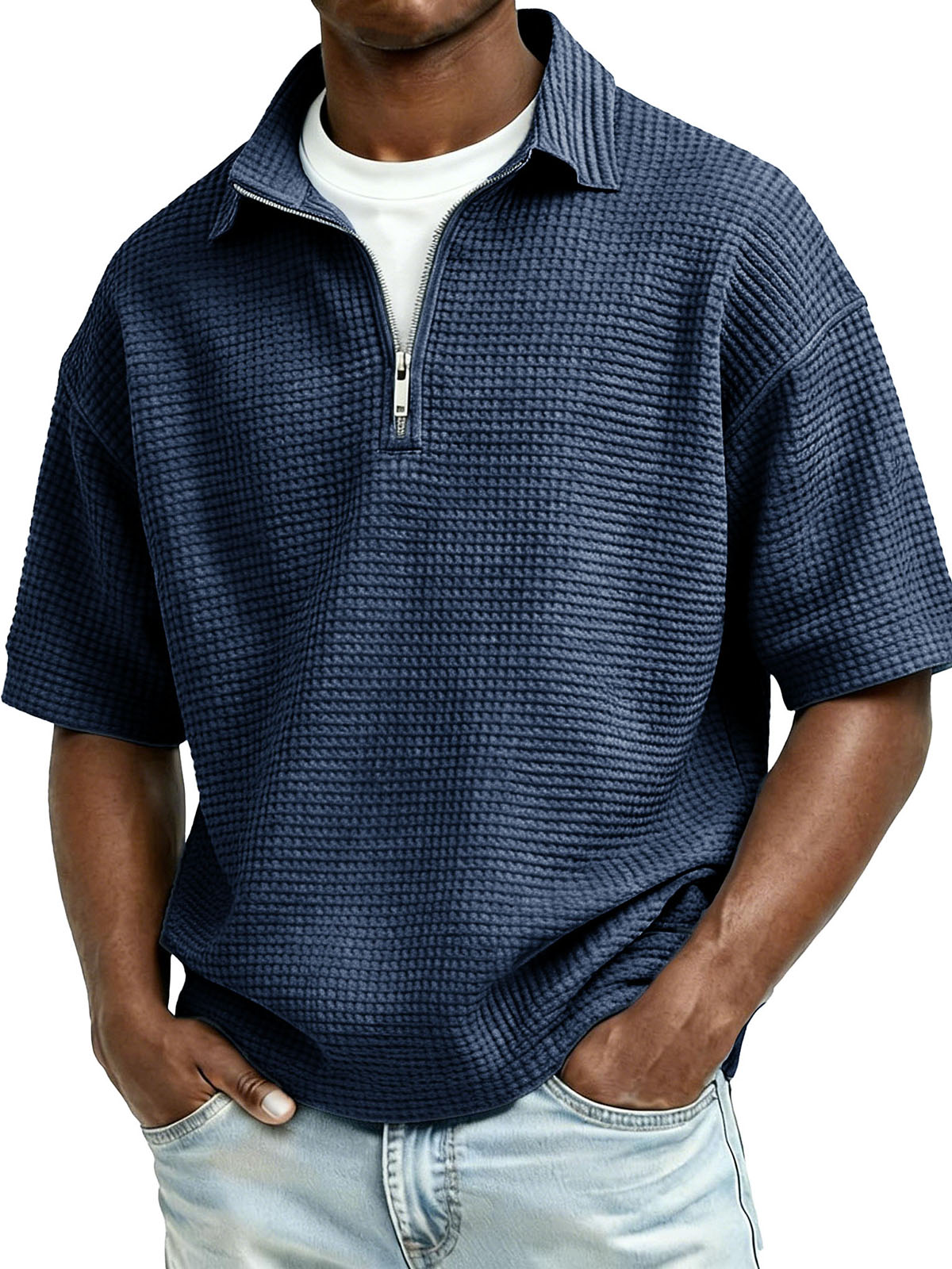 Men's Fashion Casual Waffle Gown Short-Sleeve Polo Shirt