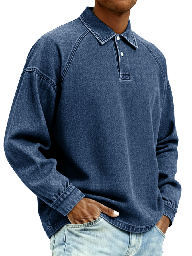 Pánská retro distressed módní raglánová polo košile s límečkem