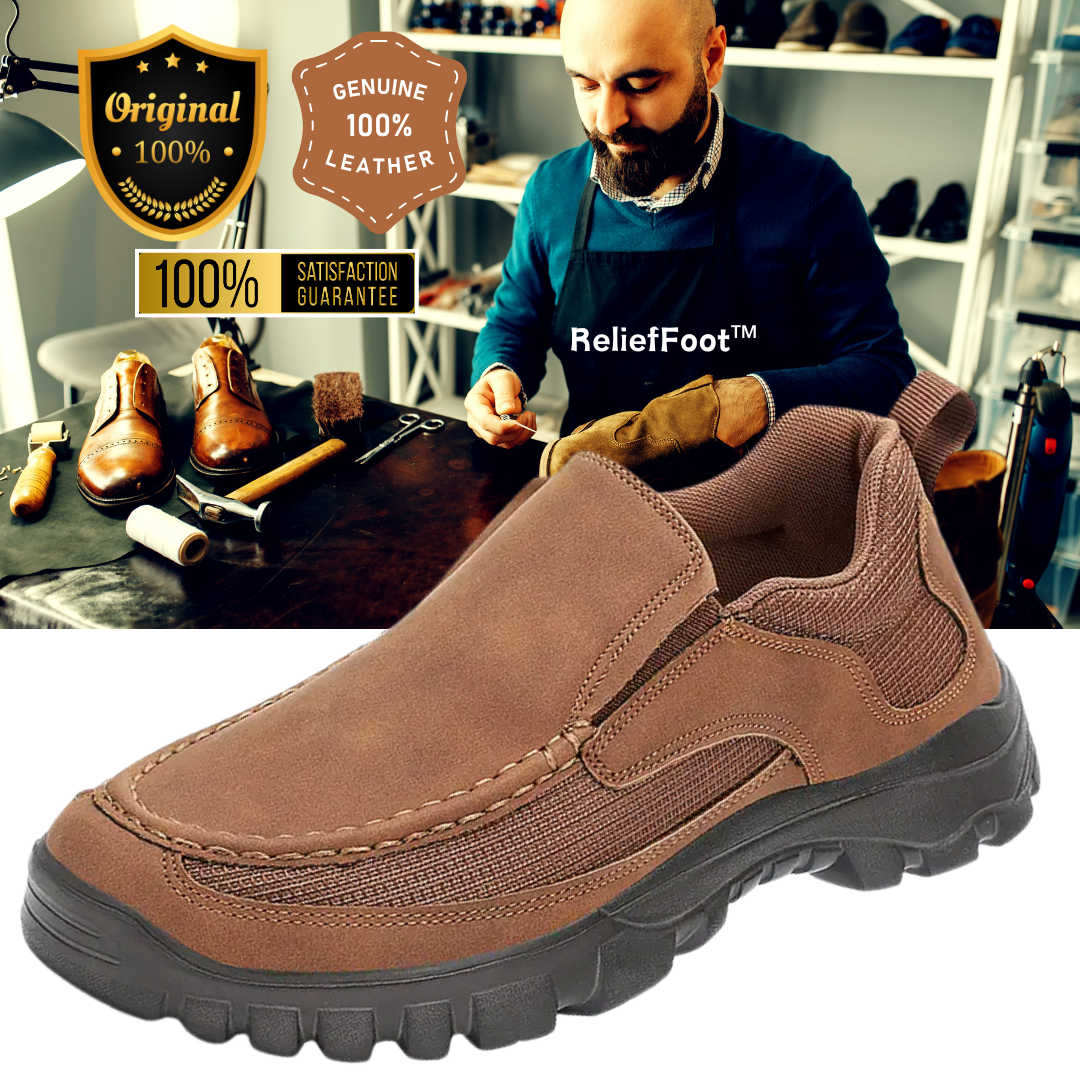 (Medical Certification) Men's Orthopedic Genuine Leather Shoes for Diabetics, Arch Support Hiking Shoes for Plantar Fasciitis