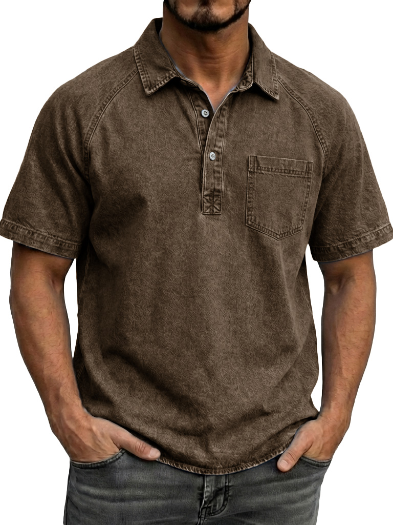 Men's Fashionable Retro Distressed Lapel Short-sleeved Polo Shirt