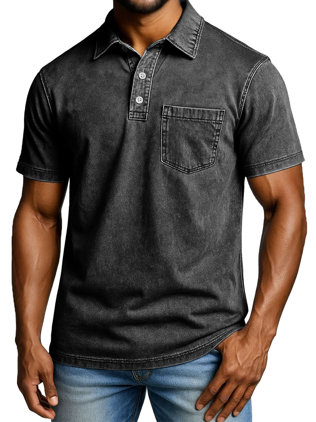 Men's Fashion Outdoor Retro Distressed Short-sleeved Pocket Polo Shirt